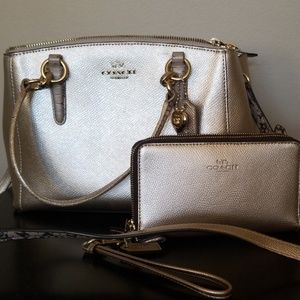 Coach cross body gold with matching wristlet